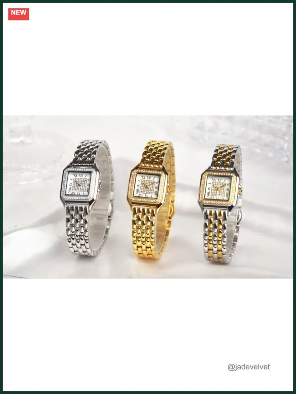 Vintage Rectangular Diamond Roman Dial Stainless Steel Bracelet Watch
